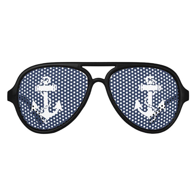 Navy Nautical Sailor Anchor Modern Ocean Wedding Aviator Sunglasses (Front)
