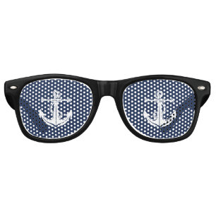 Navy Nautical Sailor Anchor Modern Ocean Wedding Retro Sunglasses