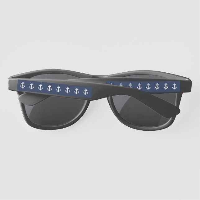 Navy Nautical Sailor Anchor Modern Ocean Wedding Sunglasses (Back)