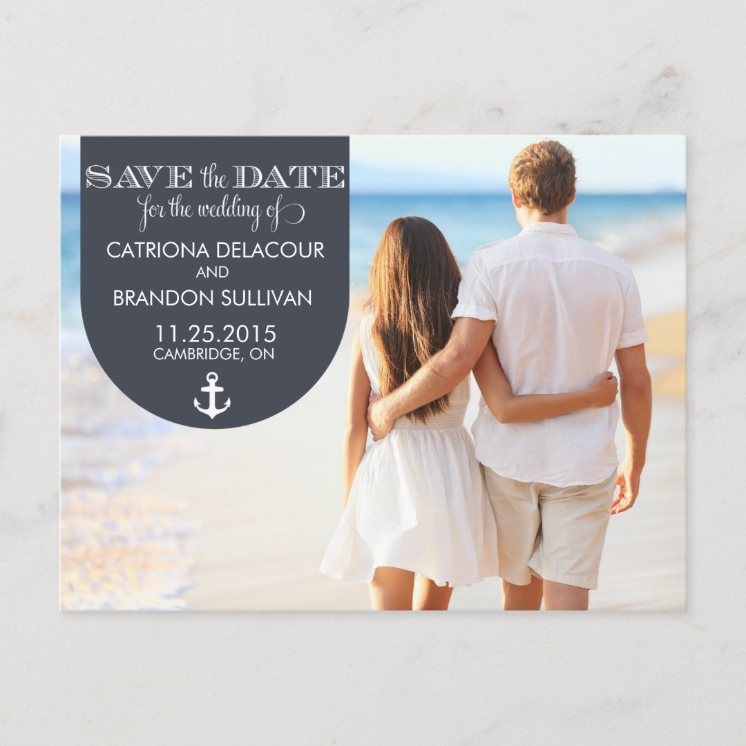 NAVY NAUTICAL SAVE THE DATE ANNOUNCEMENT POSTCARD | Zazzle