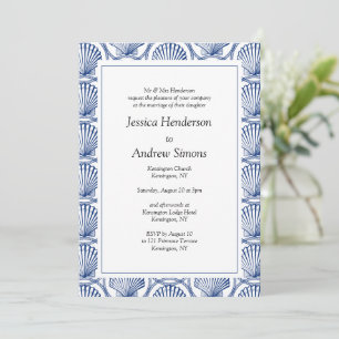 Navy Nautical Sea Shell Wedding Invitation