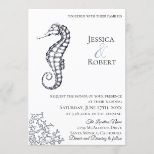 Navy Nautical Seahorse Wedding Invitation