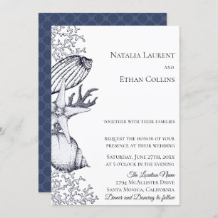 Navy Nautical Seashells Wedding Invitation