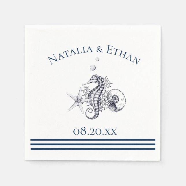 Navy Nautical Seaside Personalized Napkins (Front)