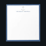 navy nautical simple personalized Stationery Notepad<br><div class="desc">Modern minimalist silver nautical anchor and navy border design,  clean and simple. 
See all the matching pieces in collection.</div>