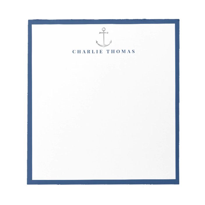 navy nautical simple personalized Stationery Notepad
