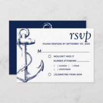 Navy Nautical Sketch Anchor | Meal Choice RSVP Invitation