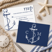 Navy Nautical Sketch Anchor | Meal Choice RSVP Invitation
