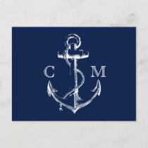 Navy Nautical Sketch Anchor | Meal Choice RSVP Invitation Postcard