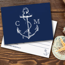 Navy Nautical Sketch Anchor Meal Choice RSVP Invitation Postcard