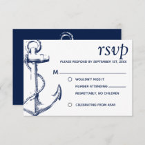 Navy Nautical Sketch Anchor No Children RSVP Invitation