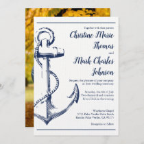 Navy Nautical Sketch Anchor Photo Wedding Invitation