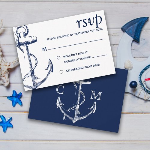 Navy Nautical Sketch Anchor  RSVP Invitation