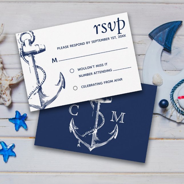 Navy Nautical Sketch Anchor | RSVP Invitation