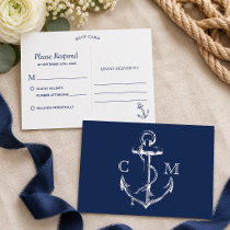 Navy Nautical Sketch Anchor RSVP Invitation Postcard