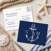 Navy Nautical Sketch Anchor | RSVP Invitation Postcard