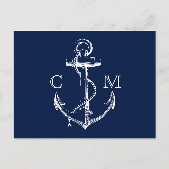 Navy Nautical Sketch Anchor | RSVP Invitation Postcard (Front)