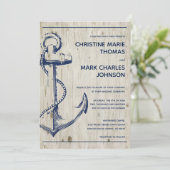 Navy Nautical Sketch Anchor Rustic Wedding Invitation (Standing Front)