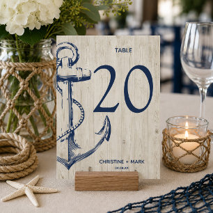 Navy Nautical Sketch Anchor Rustic Wood Invitation