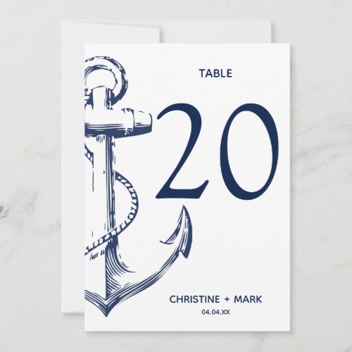 Navy Nautical Sketch Anchor  Table Numbers