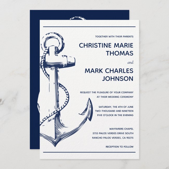 Navy Nautical Sketch Anchor Wedding Invitation
