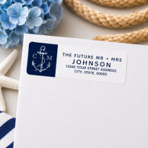 Navy Nautical Sketch White Anchor Monogram | Label