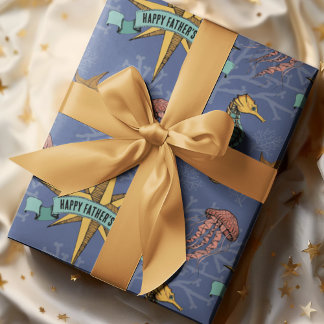 Navy Nautical Star Under the Sea Ocean Animals Wrapping Paper