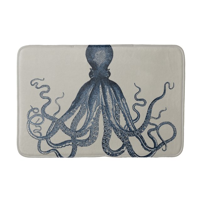 Navy Nautical Steampunk Octopus Vintage Kraken Bathroom Mat (Front)