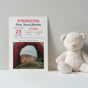 Navy Nautical Stripe Photo Baby Announcement