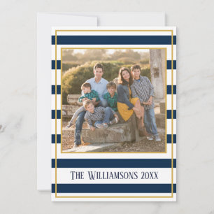 Navy Nautical Stripes Classic Holiday Card