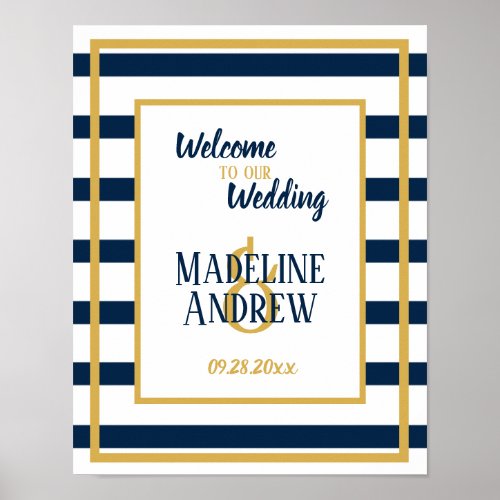 Navy Nautical Stripes Custom Wedding Poster