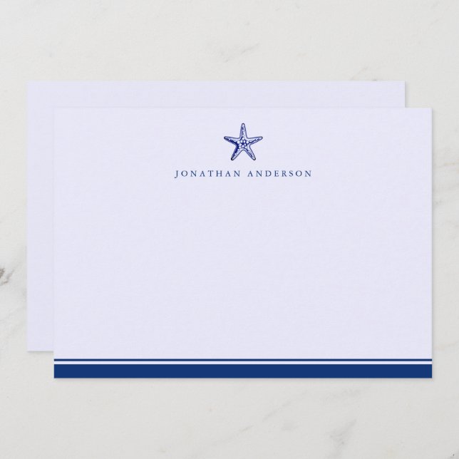 Navy Nautical Themed Starfish Correspondence Note Card (Front/Back)