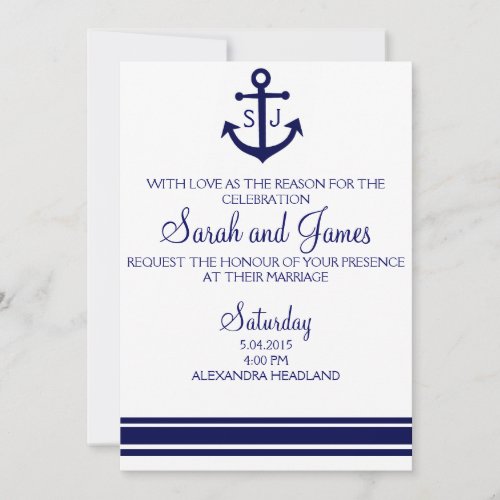 navy nautical wedding invitation