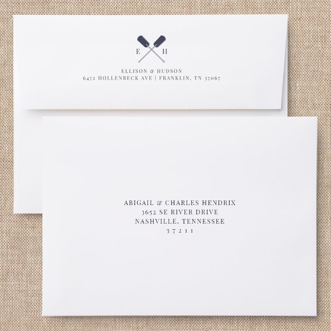 Navy Nautical Wedding Monogram Addressed Envelopes (Linen)