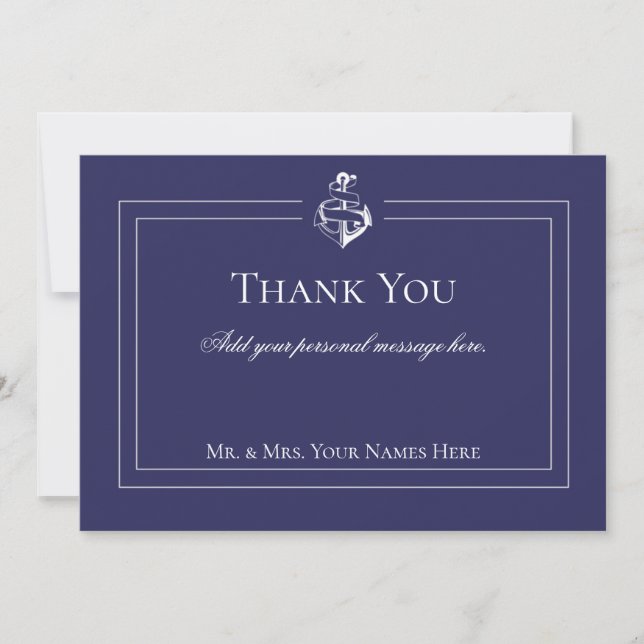 Navy Nautical Wedding Thank You Card (Front)