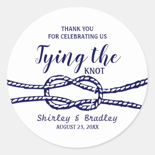 Navy Nautical Wedding  Tying the Knot Classic Round Sticker