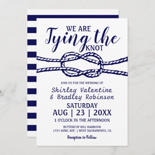 Navy Nautical Wedding  We are Tying the Knot Invitation