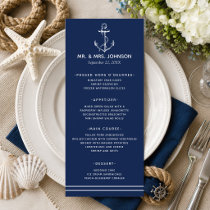 Navy Nautical White Anchor Sea Side Wedding Menu