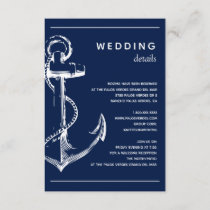Navy Nautical White Anchor Wedding Detail Enclosure Card
