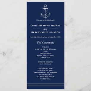 Navy Nautical White Anchor Wedding Program