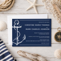 Navy Nautical White Ship Anchor Wedding Invitation