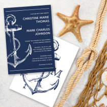 Navy Nautical White Ship Anchor Wedding Invitation