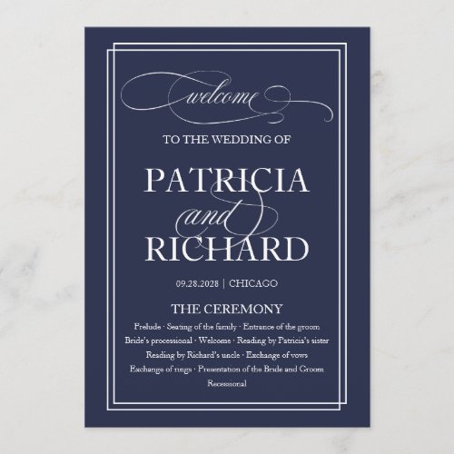 Navy Navy Blue Elegant Wedding Ceremony Program