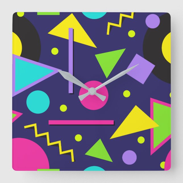 Navy Neon Abstract Square Wall Clock (Front)