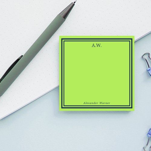 Navy  Neon Green Monogrammed Notes