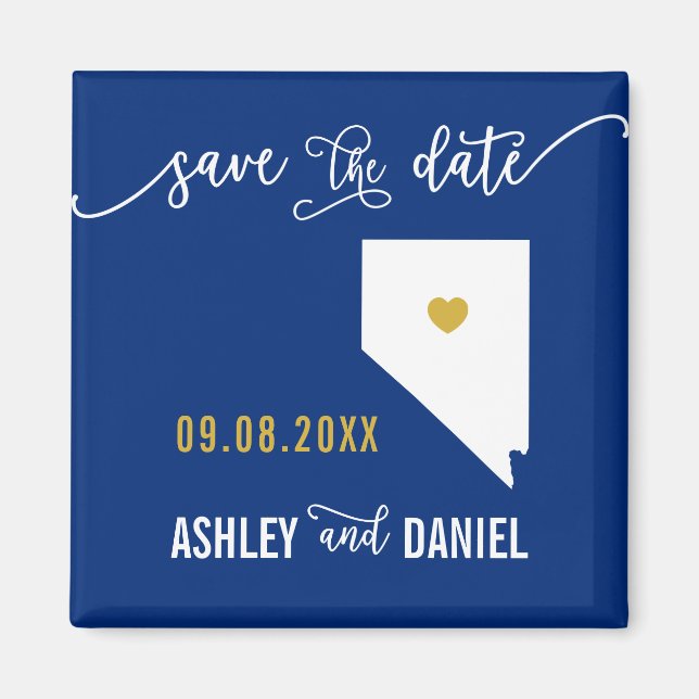 Navy Nevada Wedding Save the Date Map Magnet (Front)