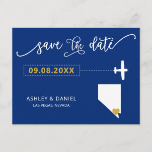 Navy Nevada Wedding Save the Date Map Postcard