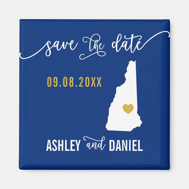 Navy New Hampshire Wedding Save the Date Map Magnet (Front)