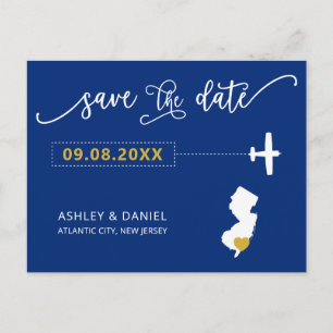 Navy New Jersey Wedding Save the Date Map Postcard