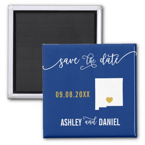 Navy New Mexico Wedding Save the Date Map Magnet